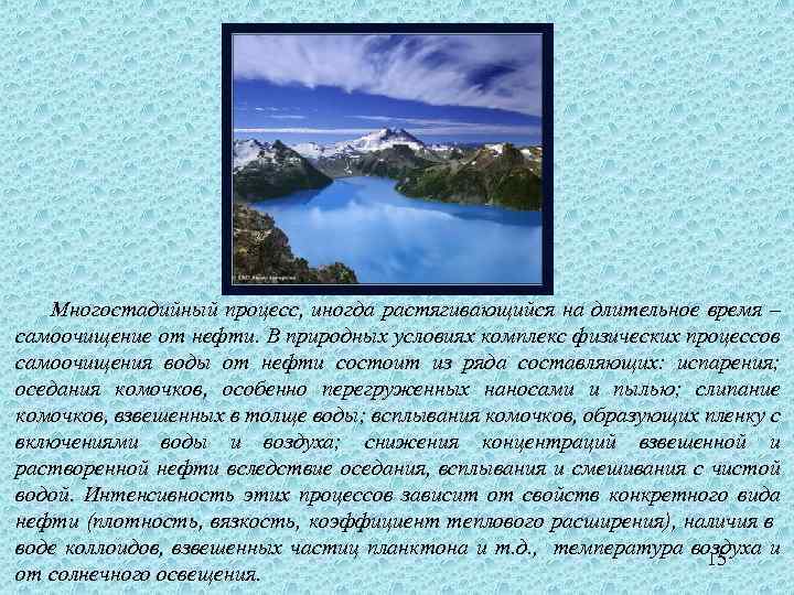 Многостадийный процесс, иногда растягивающийся на длительное время – самоочищение от нефти. В природных условиях