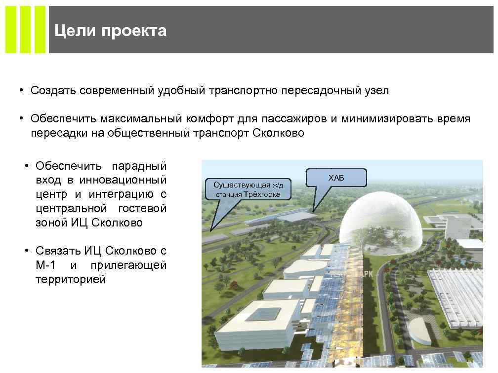 Цели проекта • Создать современный удобный транспортно пересадочный узел • Обеспечить максимальный комфорт для