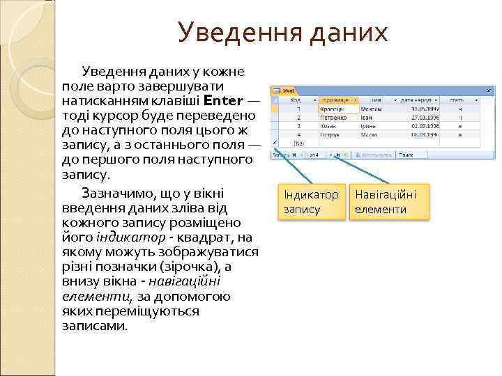 Уведення даних у кожне поле варто завершувати натисканням клавіші Enter — тоді курсор буде
