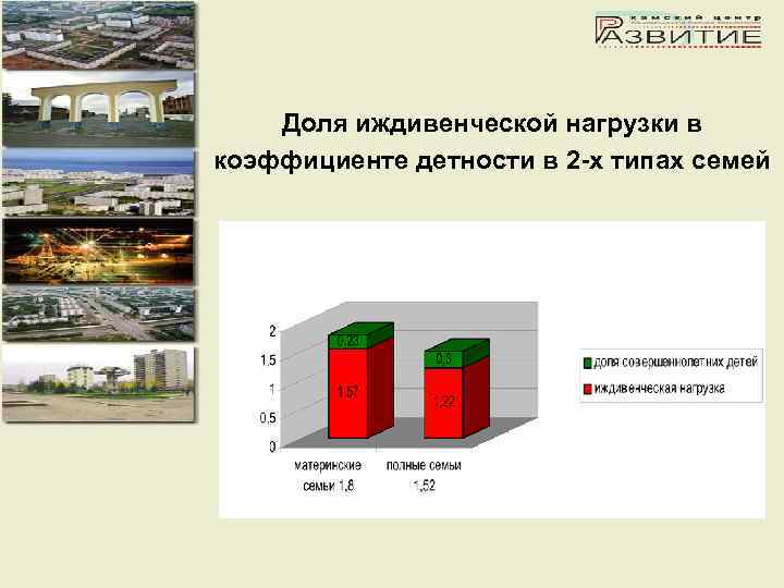 Доля иждивенческой нагрузки в коэффициенте детности в 2 -х типах семей 