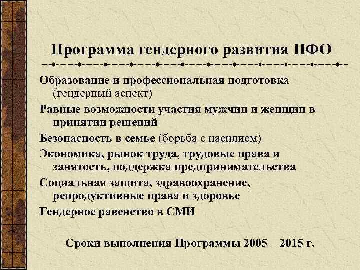 Программа гендерного развития ПФО Образование и профессиональная подготовка (гендерный аспект) Равные возможности участия мужчин