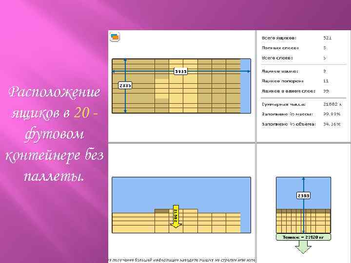 Расположение ящиков в 20 футовом контейнере без паллеты. 