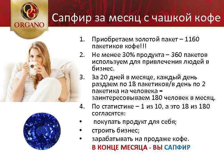 Сапфир за месяц с чашкой кофе 1. Приобретаем золотой пакет – 1160 пакетиков кофе!!!