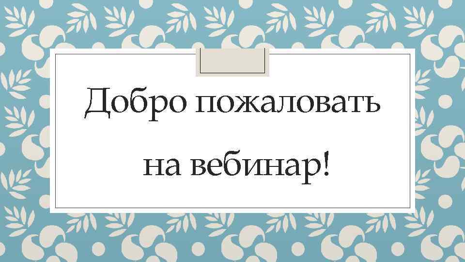 Добро пожаловать на вебинар! 