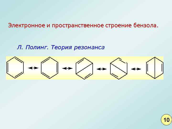 Электронное и пространственное строение бензола. Л. Полинг. Теория резонанса 10 