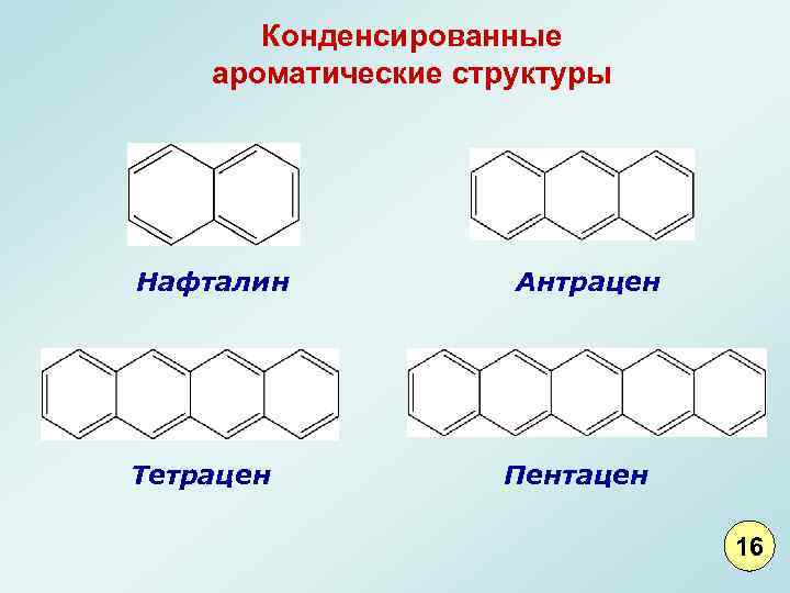 Конденсированные ароматические структуры Нафталин Тетрацен Антрацен Пентацен 16 