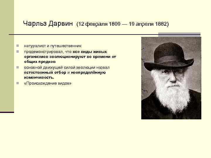 Чарльз Дарвин n n (12 февраля 1809 — 19 апреля 1882) натуралист и путешественник