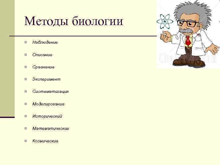 Методы биологии n Наблюдение n Описание n Сравнение n Эксперимент n Систематизация n Моделирование