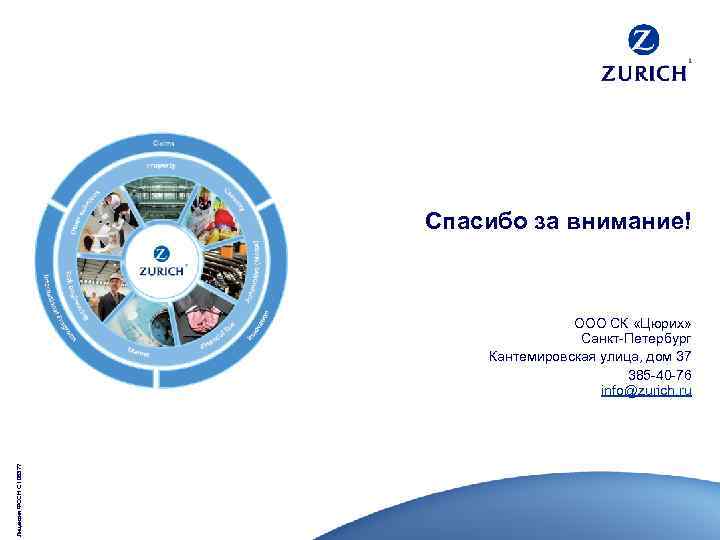 Спасибо за внимание! ООО СК «Цюрих» Санкт-Петербург Кантемировская улица, дом 37 385 -40 -76