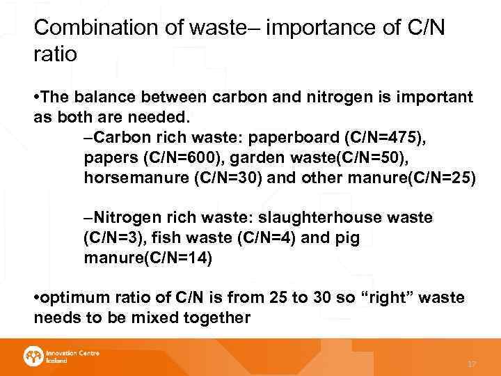 Combination of waste– importance of C/N ratio • The balance between carbon and nitrogen