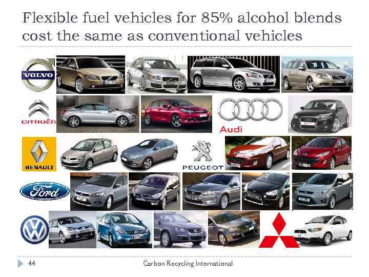 Flexible fuel vehicles for 85% alcohol blends cost the same as conventional vehicles 44