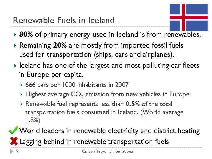 Renewable Fuels in Iceland 80% of primary energy used in Iceland is from renewables.