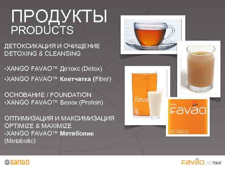 ПРОДУКТЫ PRODUCTS ДЕТОКСИКАЦИЯ И ОЧИЩЕНИЕ DETOXING & CLEANSING • XANGO FAVAO™ Детокс (Detox) •