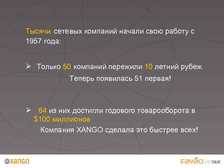 Тысячи сетевых компаний начали свою работу с 1957 года: Ø Только 50 компаний пережили