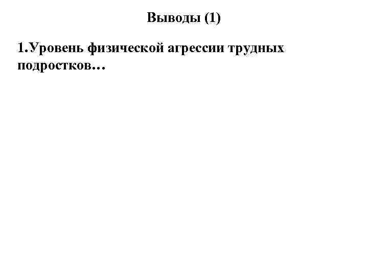 Выводы (1) 1. Уровень физической агрессии трудных подростков… 