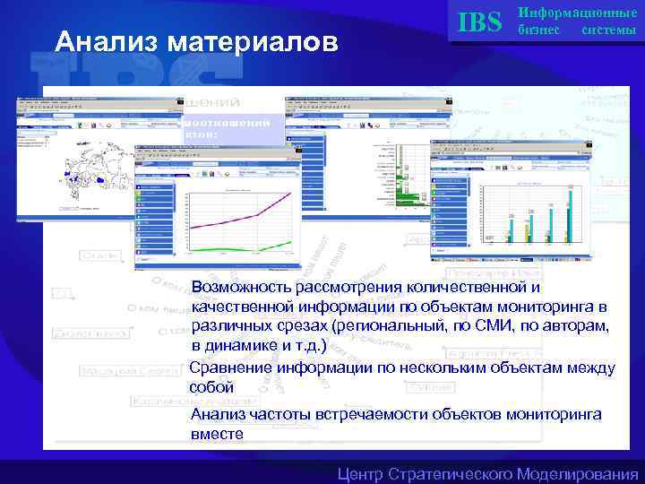 Анализ материалов IBS Информационные бизнес системы Возможность рассмотрения количественной и качественной информации по объектам