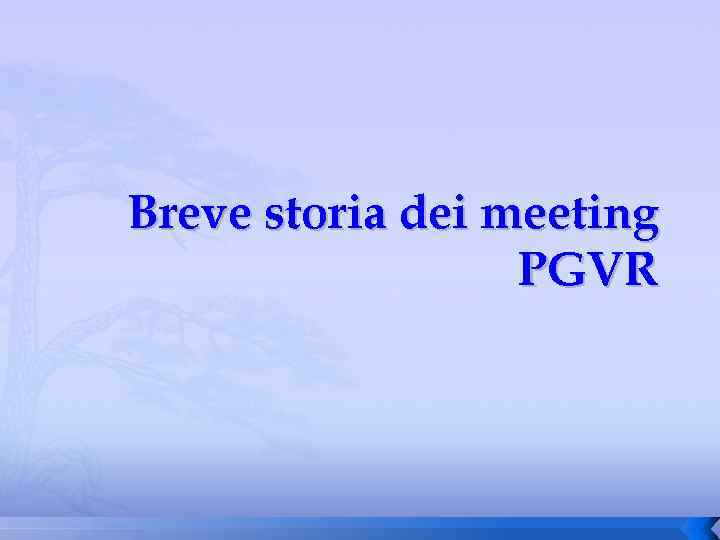 Breve storia dei meeting PGVR 