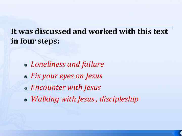 It was discussed and worked with this text in four steps: Loneliness and failure