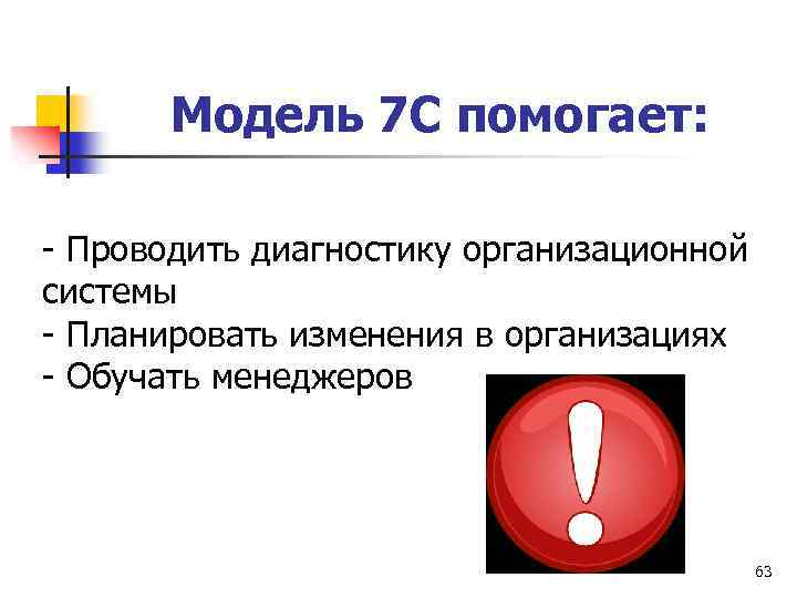 Модель 7 С помогает: - Проводить диагностику организационной системы - Планировать изменения в организациях