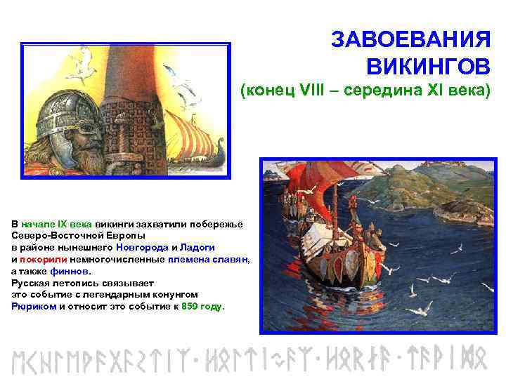 ЗАВОЕВАНИЯ ВИКИНГОВ (конец VIII – середина XI века) В начале IX века викинги захватили