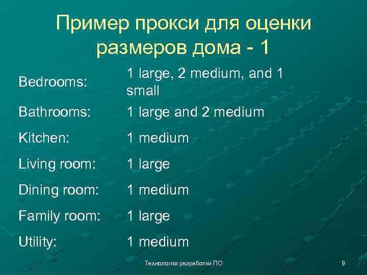 Пример прокси для оценки размеров дома - 1 Bathrooms: 1 large, 2 medium, and