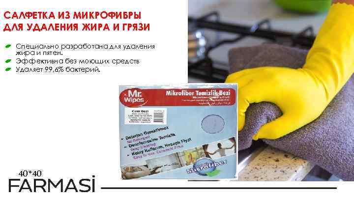 САЛФЕТКА ИЗ МИКРОФИБРЫ ДЛЯ УДАЛЕНИЯ ЖИРА И ГРЯЗИ Специально разработана для удаления жира и