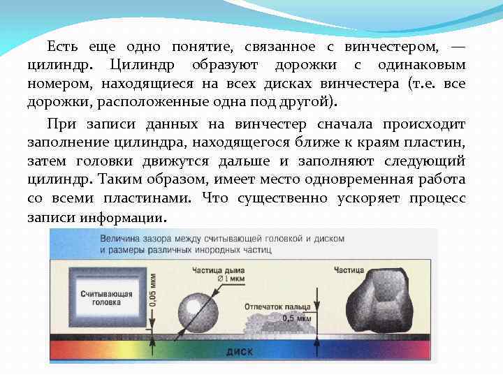 Есть еще одно понятие, связанное с винчестером, — цилиндр. Цилиндр образуют дорожки с одинаковым