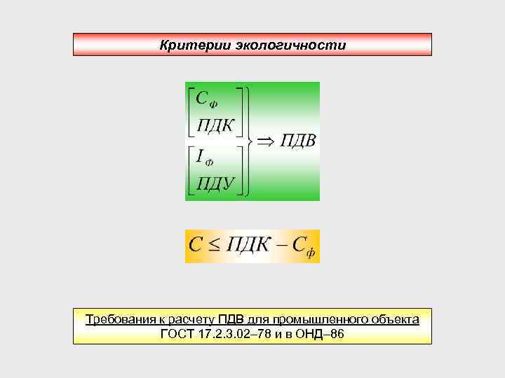 Критерии экологичности Требования к расчету ПДВ для промышленного объекта ГОСТ 17. 2. 3. 02–