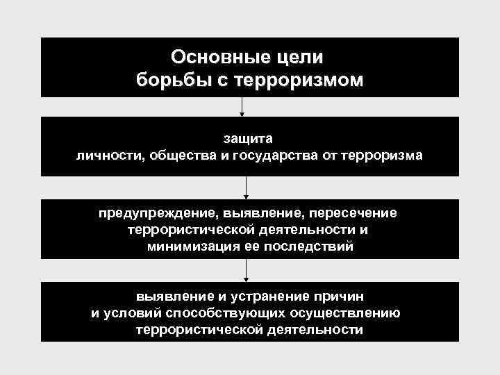 Основные цели борьбы с терроризмом защита личности, общества и государства от терроризма предупреждение, выявление,