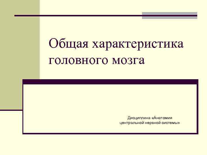 Общая характеристика головного мозга Дисциплина «Анатомия центральной нервной системы» 