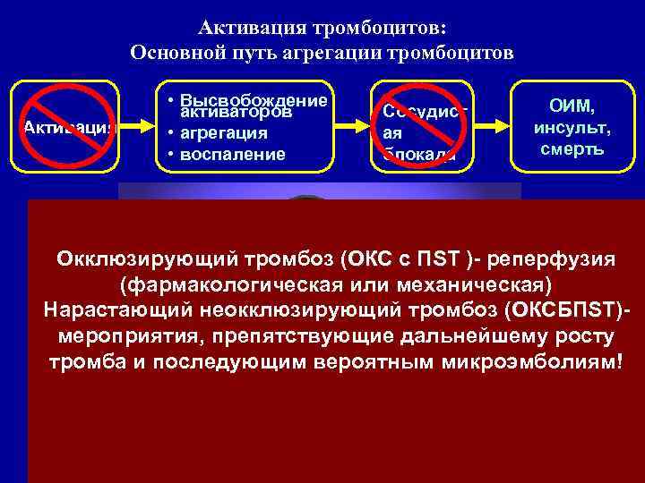 Активация тромбоцитов: Основной путь агрегации тромбоцитов Активация • Высвобождение активаторов • агрегация • воспаление