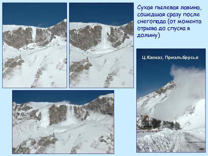 Сухая пылевая лавина, сошедшая сразу после снегопада (от момента отрыва до спуска в долину)