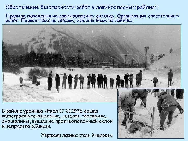 Обеспечение безопасности работ в лавиноопасных районах. Правила поведения на лавиноопасных склонах. Организация спасательных работ.