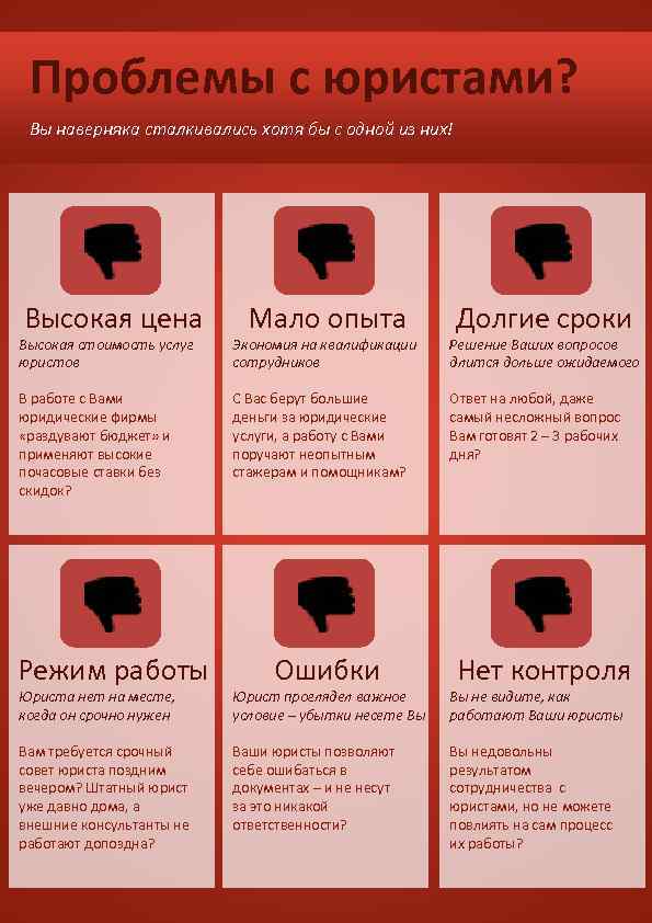 Проблемы с юристами? Вы наверняка сталкивались хотя бы с одной из них! Высокая цена