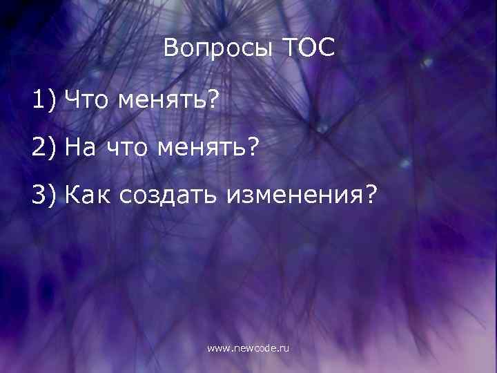 Вопросы ТОС 1) Что менять? 2) На что менять? 3) Как создать изменения? www.