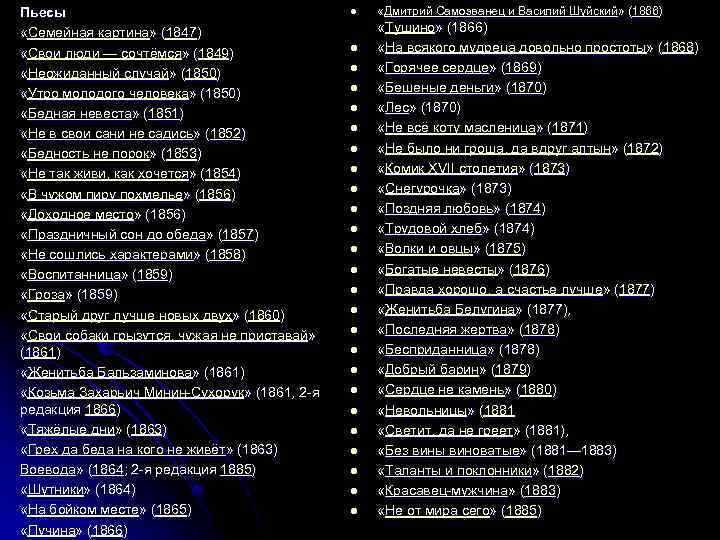 l l l l l l l Пьесы «Семейная картина» (1847) «Свои люди —