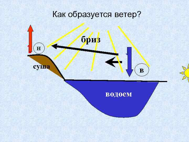 Как образуется ветер? бриз Н суша в водоем 