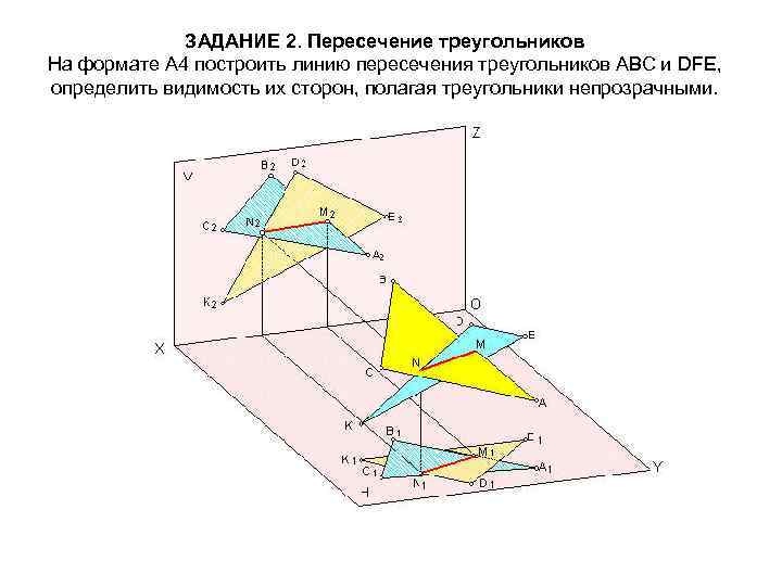 ЗАДАНИЕ 2. Пересечение треугольников На формате А 4 построить линию пересечения треугольников АВС и