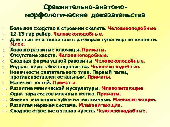 Сравнительно-анатомоморфологические доказательства 1. 2. 3. 4. 5. 6. 7. 8. 9. 10. 11. 12.