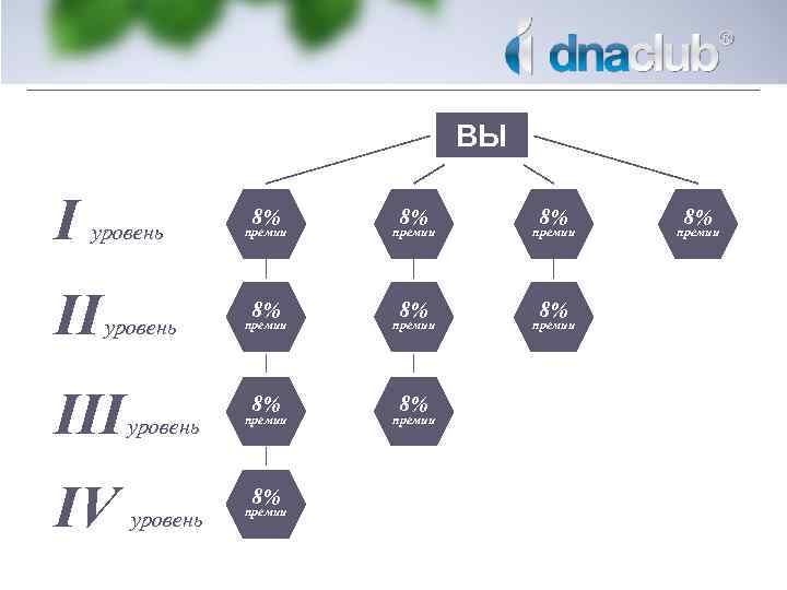 ВЫ I уровень III IV 8% премии 8% уровень премии 8% 8% премии 8%