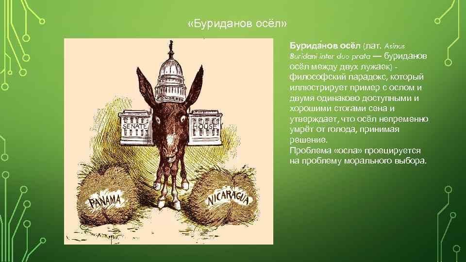  «Буриданов осёл» Бурида нов осёл (лат. Asinus Buridani inter duo prata — буриданов