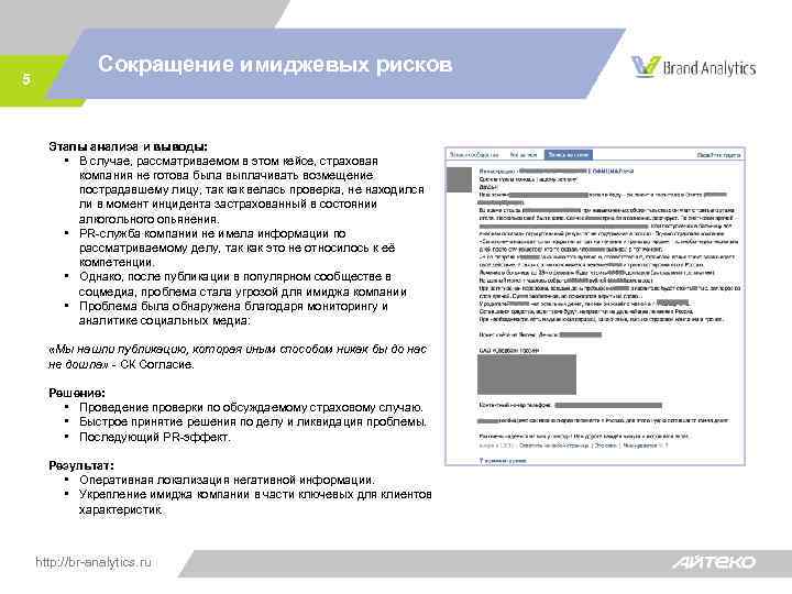 5 Сокращение имиджевых рисков Этапы анализа и выводы: • В случае, рассматриваемом в этом