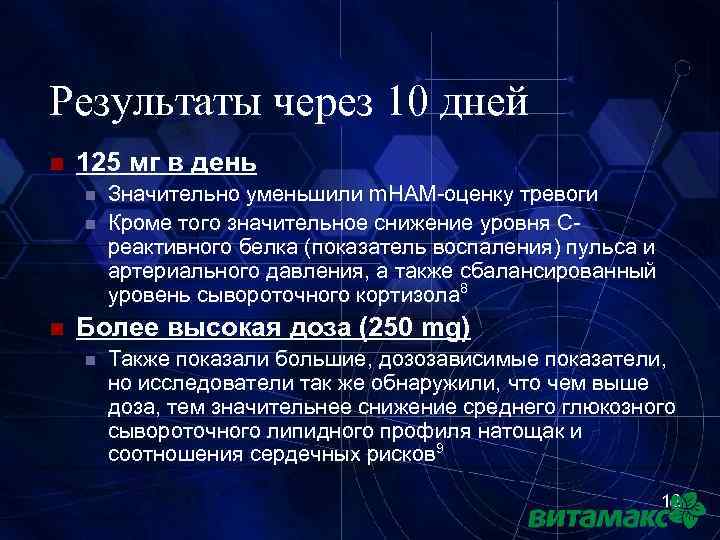 Результаты через 10 дней n 125 мг в день n n n Значительно уменьшили