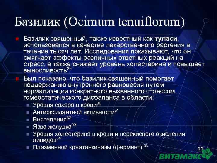 Базилик (Ocimum tenuiflorum) n n Базилик священный, также известный как туласи, использовался в качестве