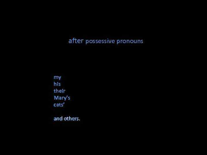 after possessive pronouns my his their Mary’s cats’ and others. 