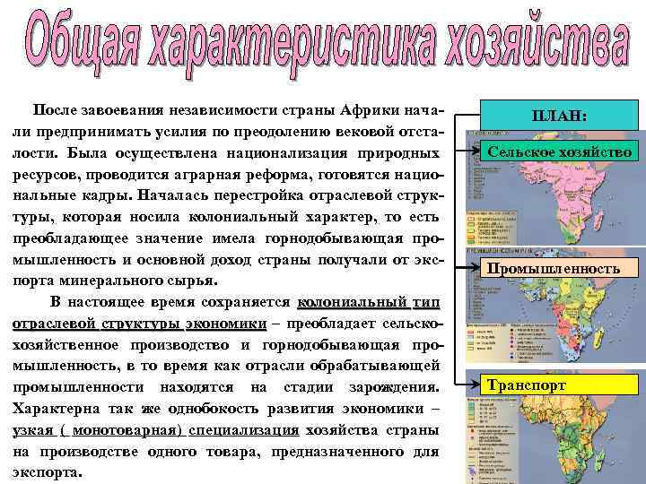 После завоевания независимости страны Африки начали предпринимать усилия по преодолению вековой отсталости. Была осуществлена