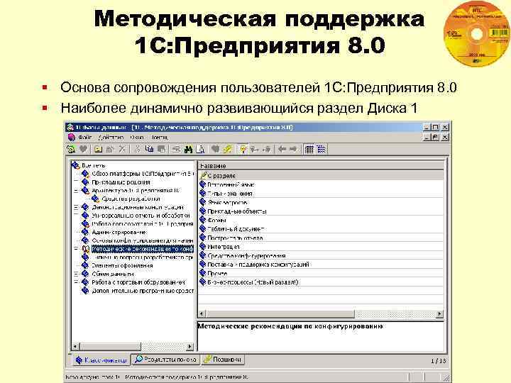 Методическая поддержка 1 С: Предприятия 8. 0 § Основа сопровождения пользователей 1 С: Предприятия