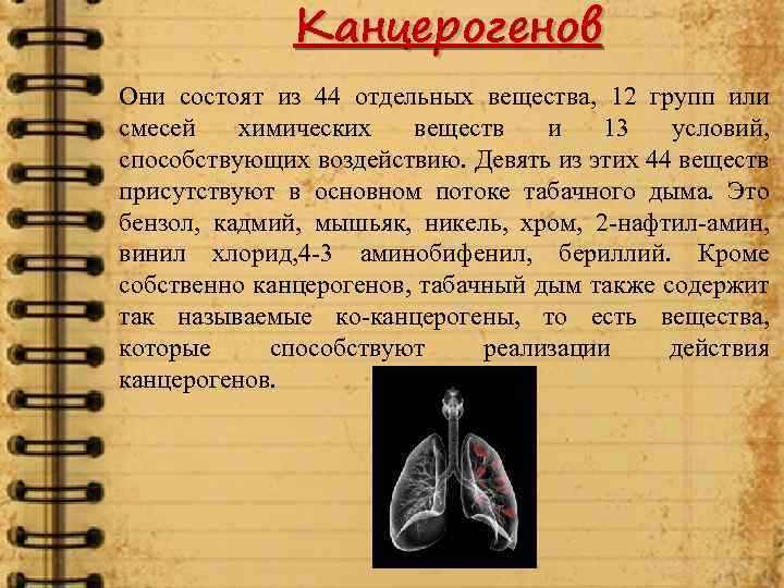  Канцерогенов Они состоят из 44 отдельных вещества, 12 групп или смесей химических веществ