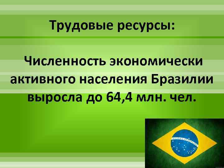 Трудовые ресурсы: Численность экономически активного населения Бразилии выросла до 64, 4 млн. чел. 