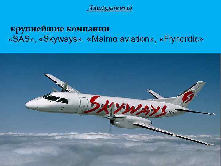 Авиационный крупнейшие компании «SAS» , «Skyways» , «Malmo aviation» , «Flynordic» 